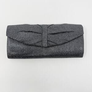 Lulu Townsend Gray Glitter Clutch Evening Bag Purse Bow Detail Snap Closure